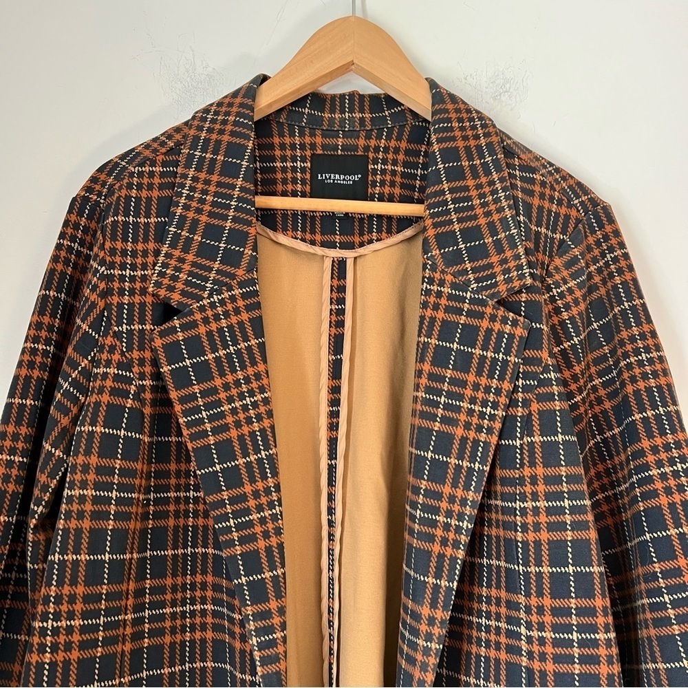 Liverpool Los Angeles Open Longline Boyfriend Jersey Knit Blazer Fall Plaid - Picture 2 of 16